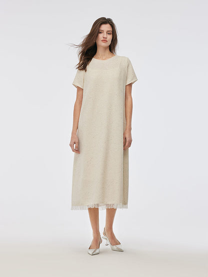 Tweed Sequins Fringed Edge Women Maxi Dress With Slip Dress