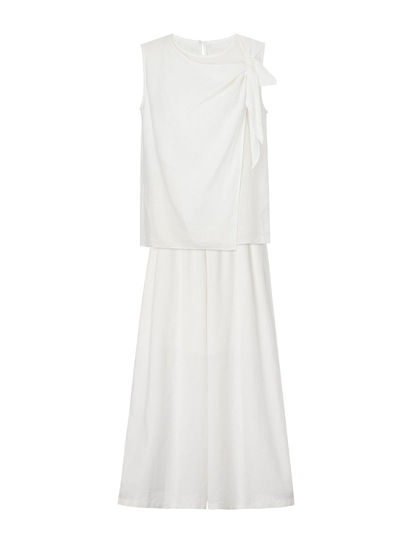 100% Linen Front Knot Tank Top And Pants Two-Piece Set