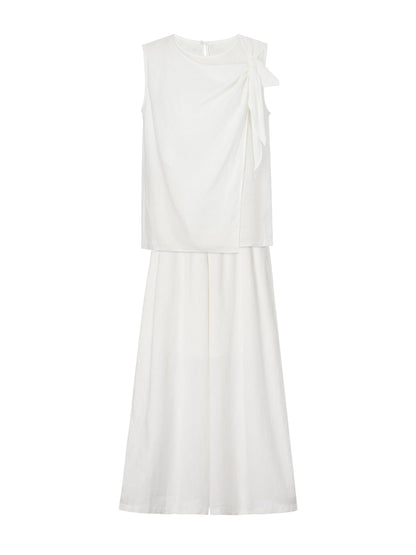 100% Linen Front Knot Tank Top And Pants Two-Piece Set