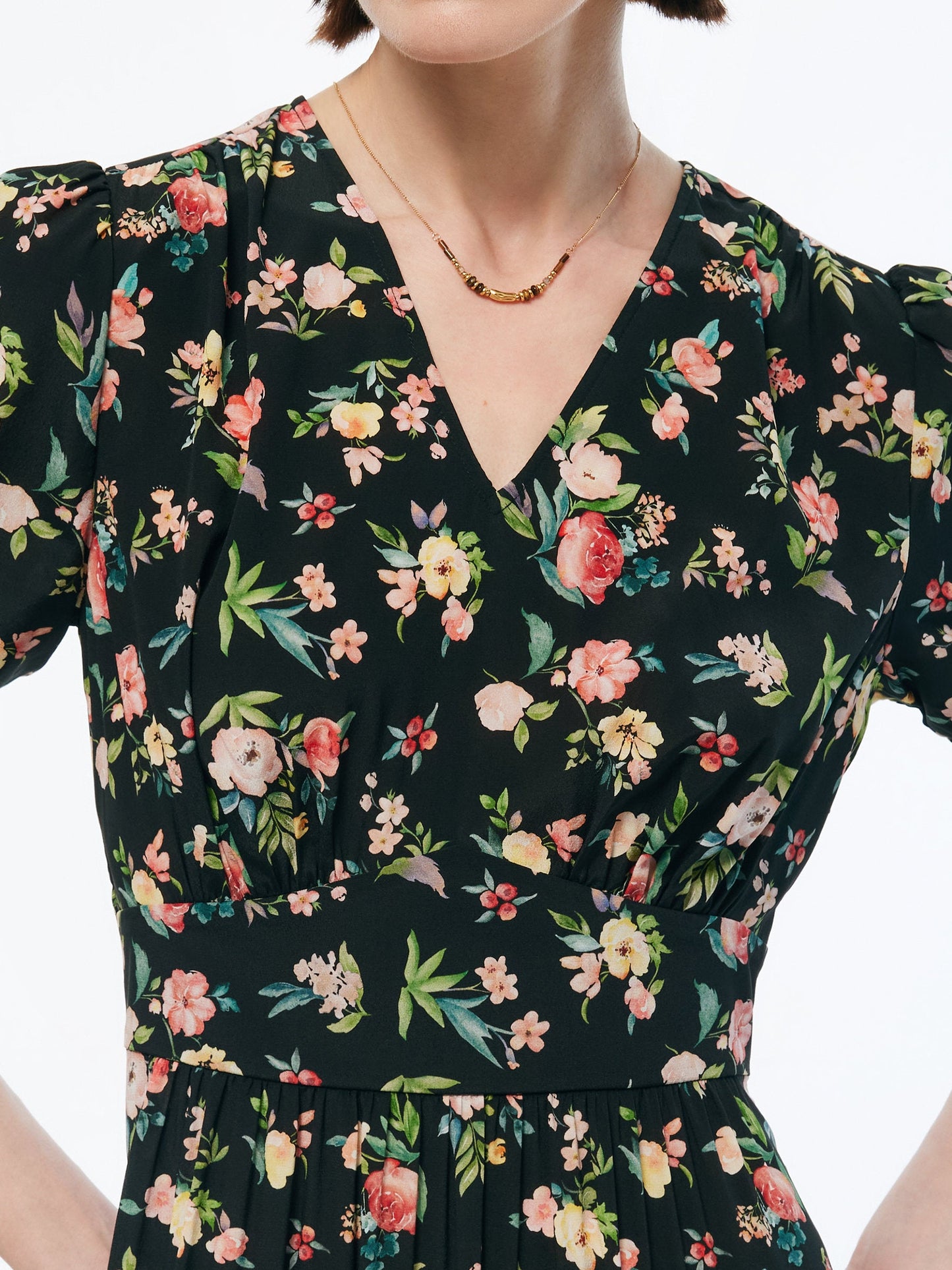 16MM Mulberry Silk Floral Print Women Puff Sleeve Maxi Dress