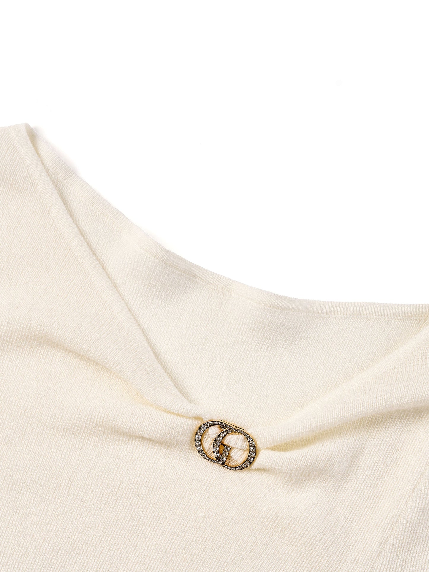 [Preview] Wool Blend Boat Neck Women Knit Top With GO Letter Clip
