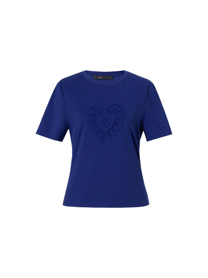 Cotton Blend Round Neck Tape Embroidered Women T-Shirt