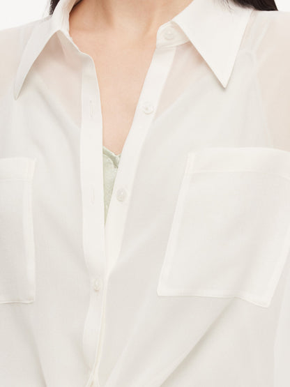 10MM Mulberry Silk Tie Front Women Sheer Shirt