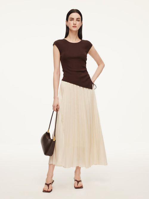 Modal Acetate Blend Asymmetrical Hem Knit Top And Pleated Skirt Two-Piece Set