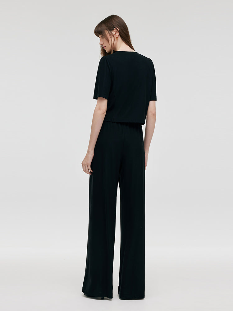 Pre-Order V-Neck Top And Straight Pants Two-Piece Set
