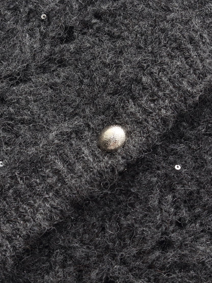 Alpaca Wool Blend Frayed Edges Women Open-Knit Cardigan