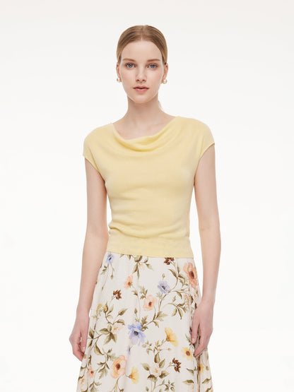 Tencel Mulberry Silk Cowl Neck Women Cap Sleeve Knit Top