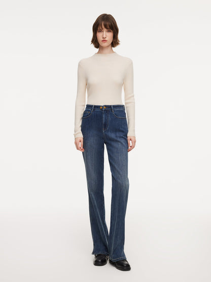 Acetate Blend Denim Micro-Flared Women Jeans