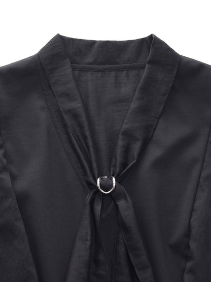 Lyocell Blend Ruffle Sleeve Women Blouse With Detachable Scarf Buckle