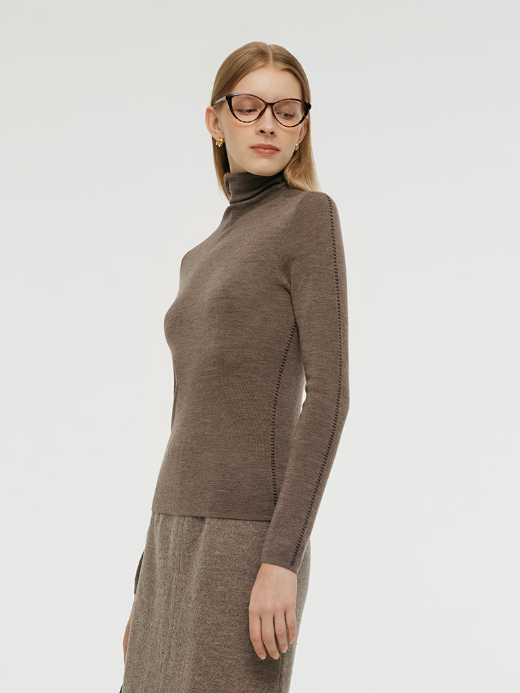 Machine Washable Wool Turtleneck Women Knit Top