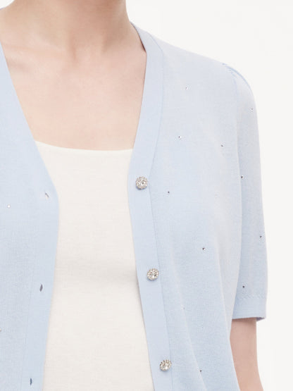 Tencel Wool Blend Rhinestone Women V-Neck Cardigan