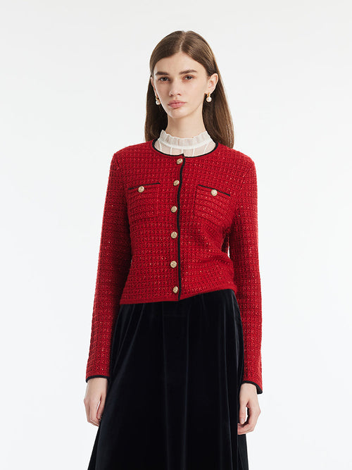 Wool-Blend Sequins Knitted Women Cardigan
