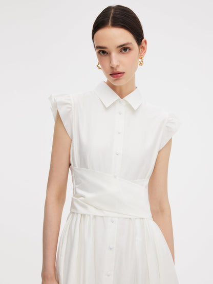 Tencel Blend Ruffle Cap Sleeve Women Maxi Dress