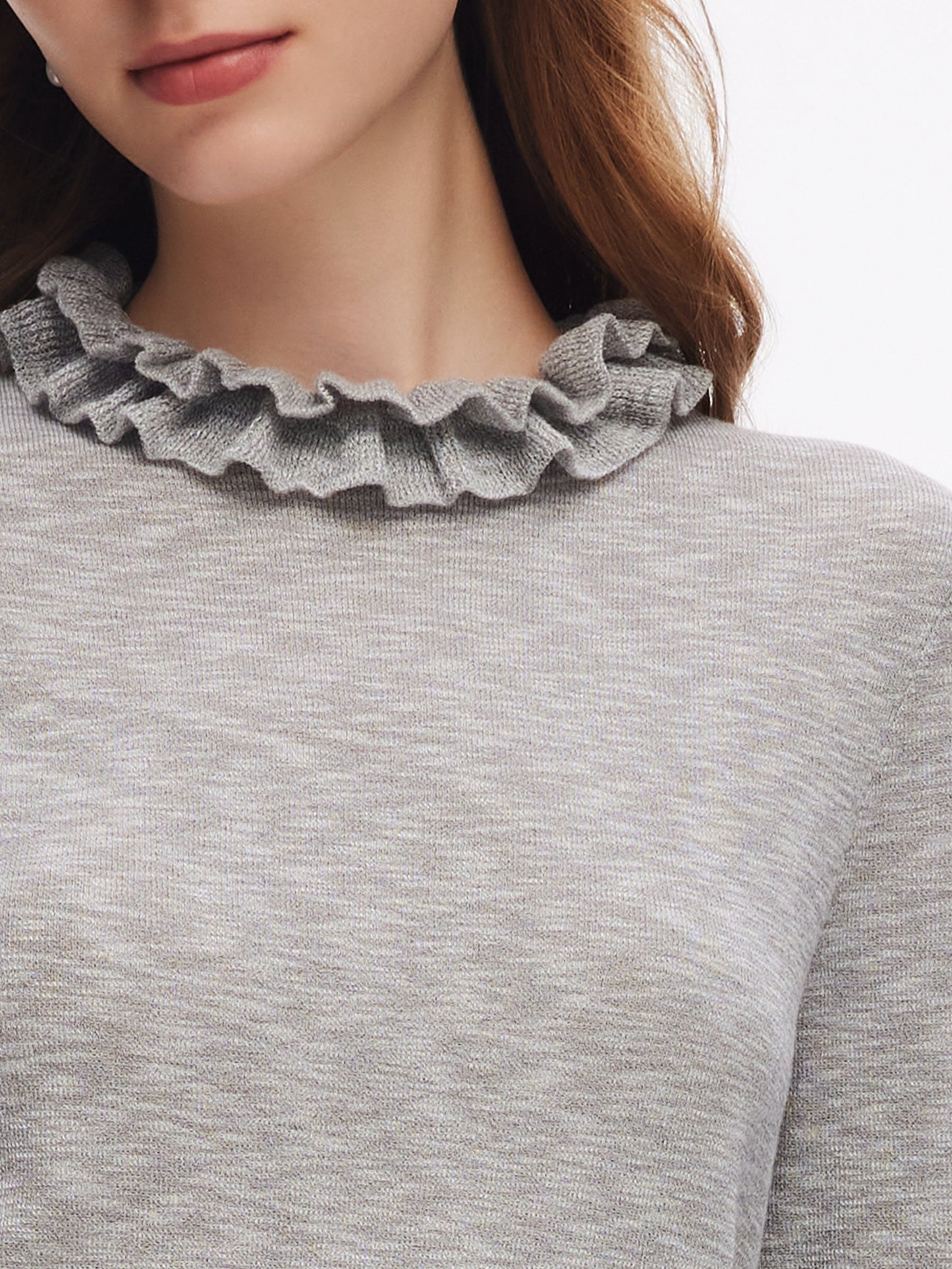 Ruffle Neckline Women Knit Top