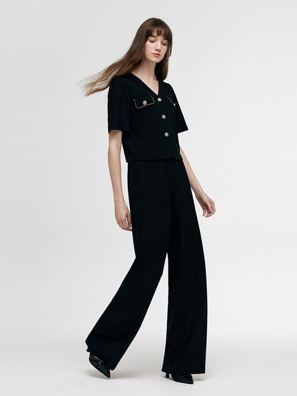Pre-Order V-Neck Top And Straight Pants Two-Piece Set