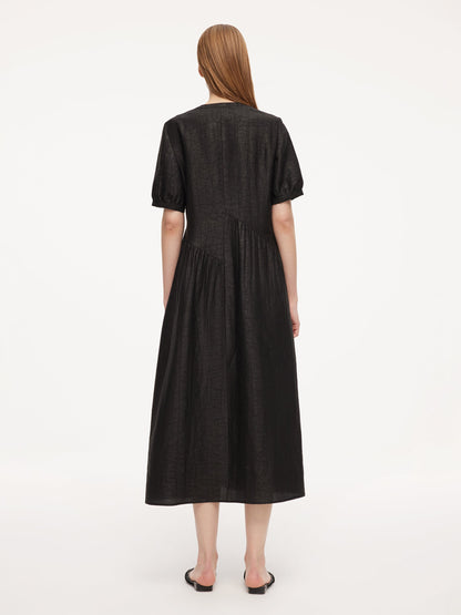 18MM Gambiered Canton Gauze Women Asymmetrical Gathered Maxi Dress