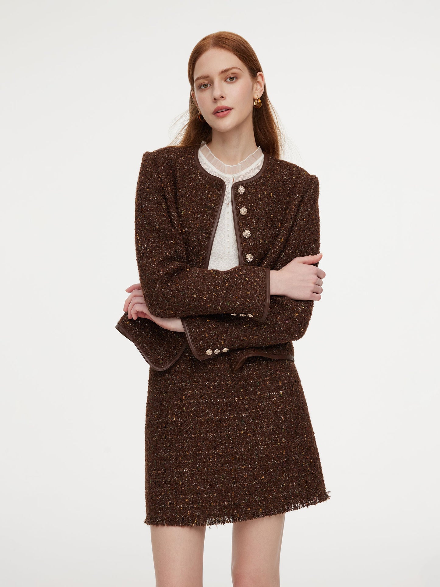 [Preview] Wool Blend Tweed Sequins Women Jacket