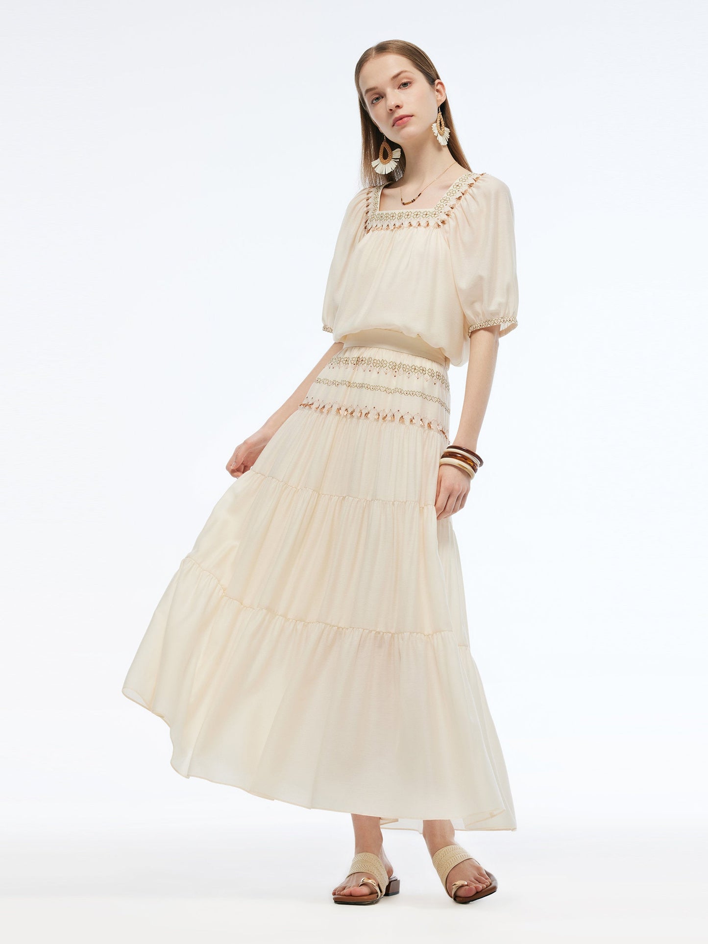 Acetate Blend Women Embroidered Skirt
