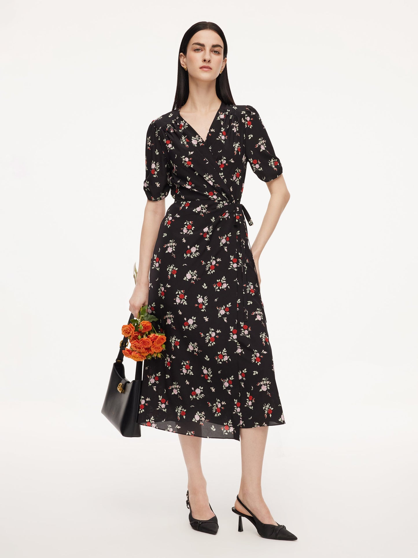 16MM Mulberry Silk Floral Print Women Maxi Wrap Dress