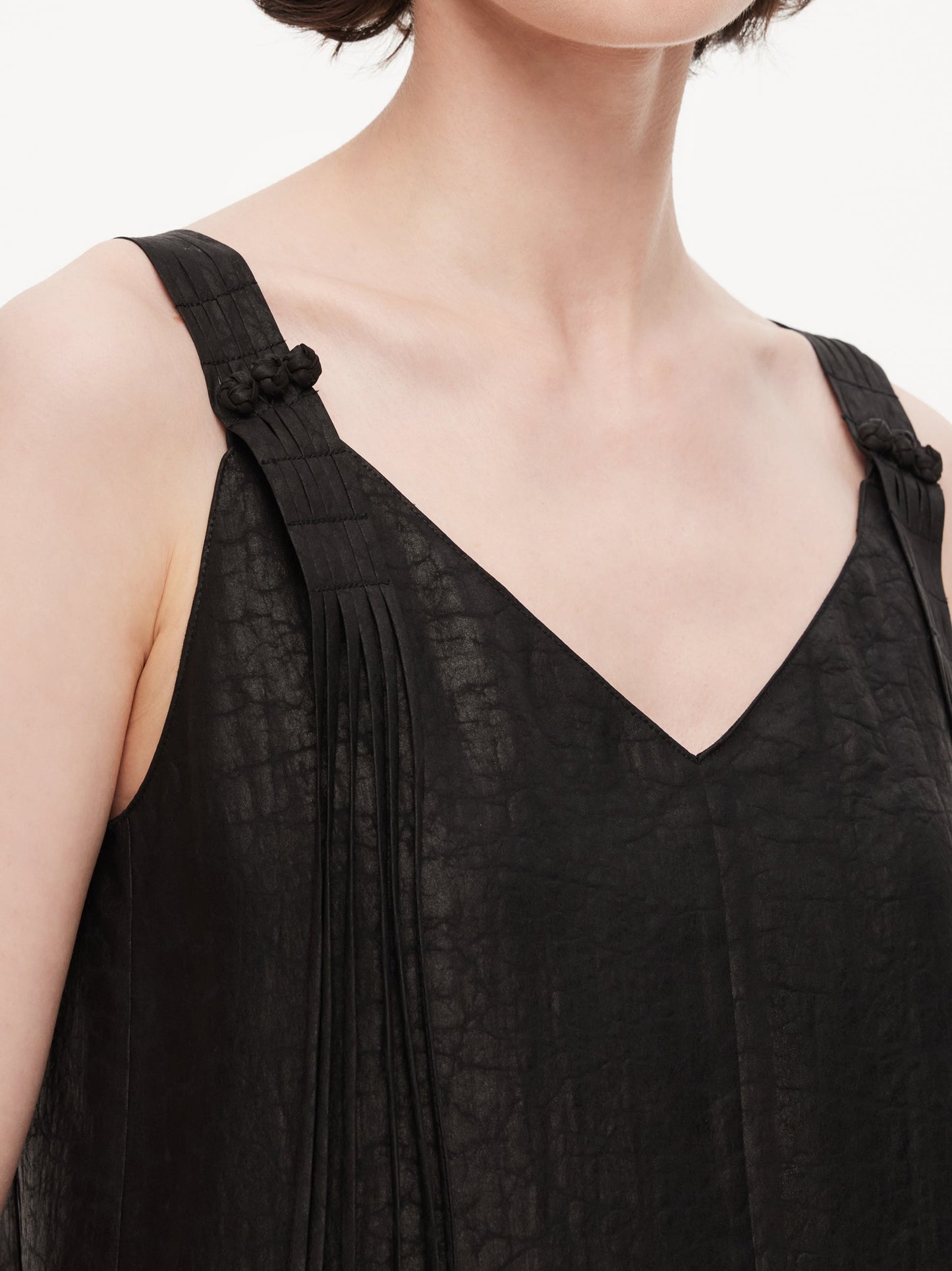 12MM Gambiered Canton Gauze Women V-Neck Sleeveless Maxi Dress