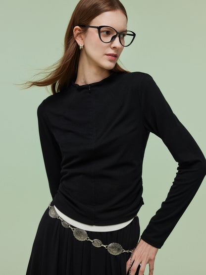 Tencel Blend Half-Zip Women Knit Top And Skirt Two-Piece Set