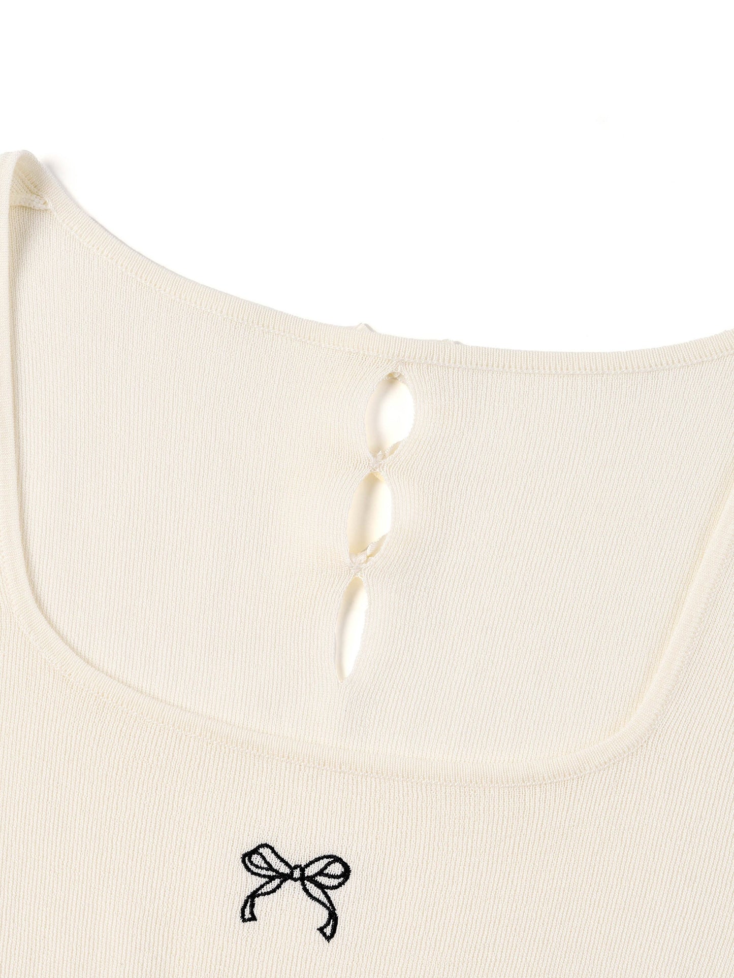 Lyocell Blend Bowknot Embroidered Women Square Neck Knit Top
