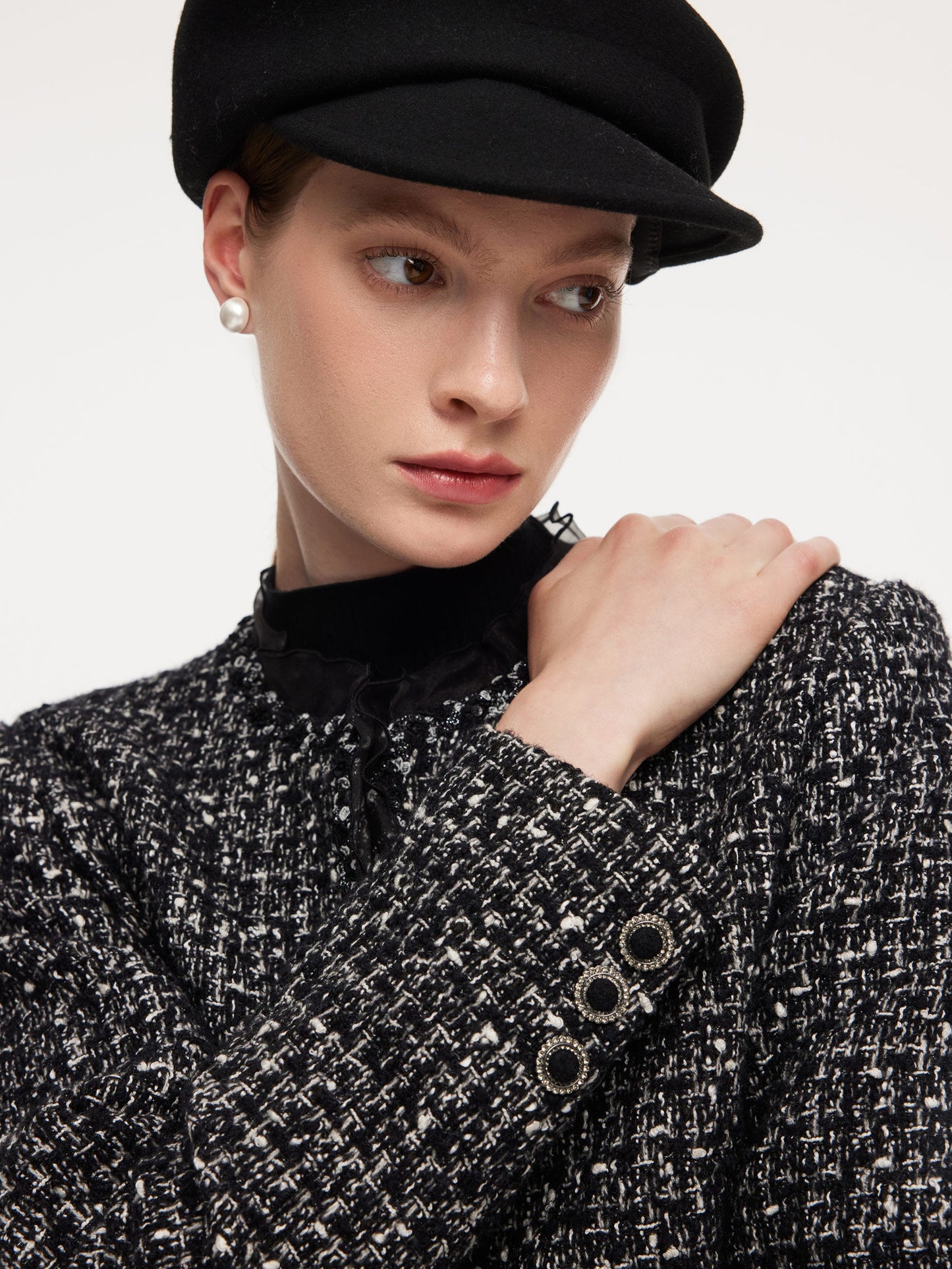Wool Blend Tweed Cropped Jacket And Skirt Two-Piece Set