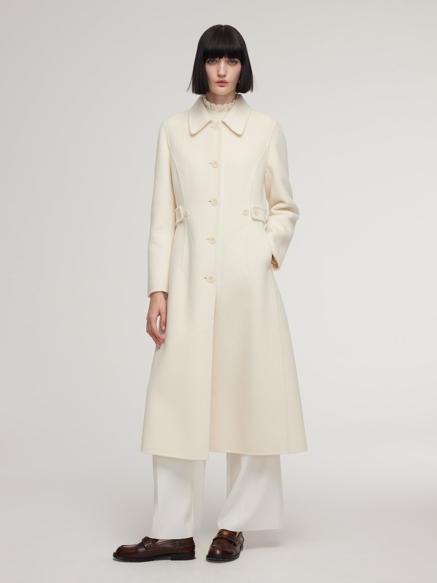 Cashmere Wool Blend Women Overcoat With Detachable Waist Tab