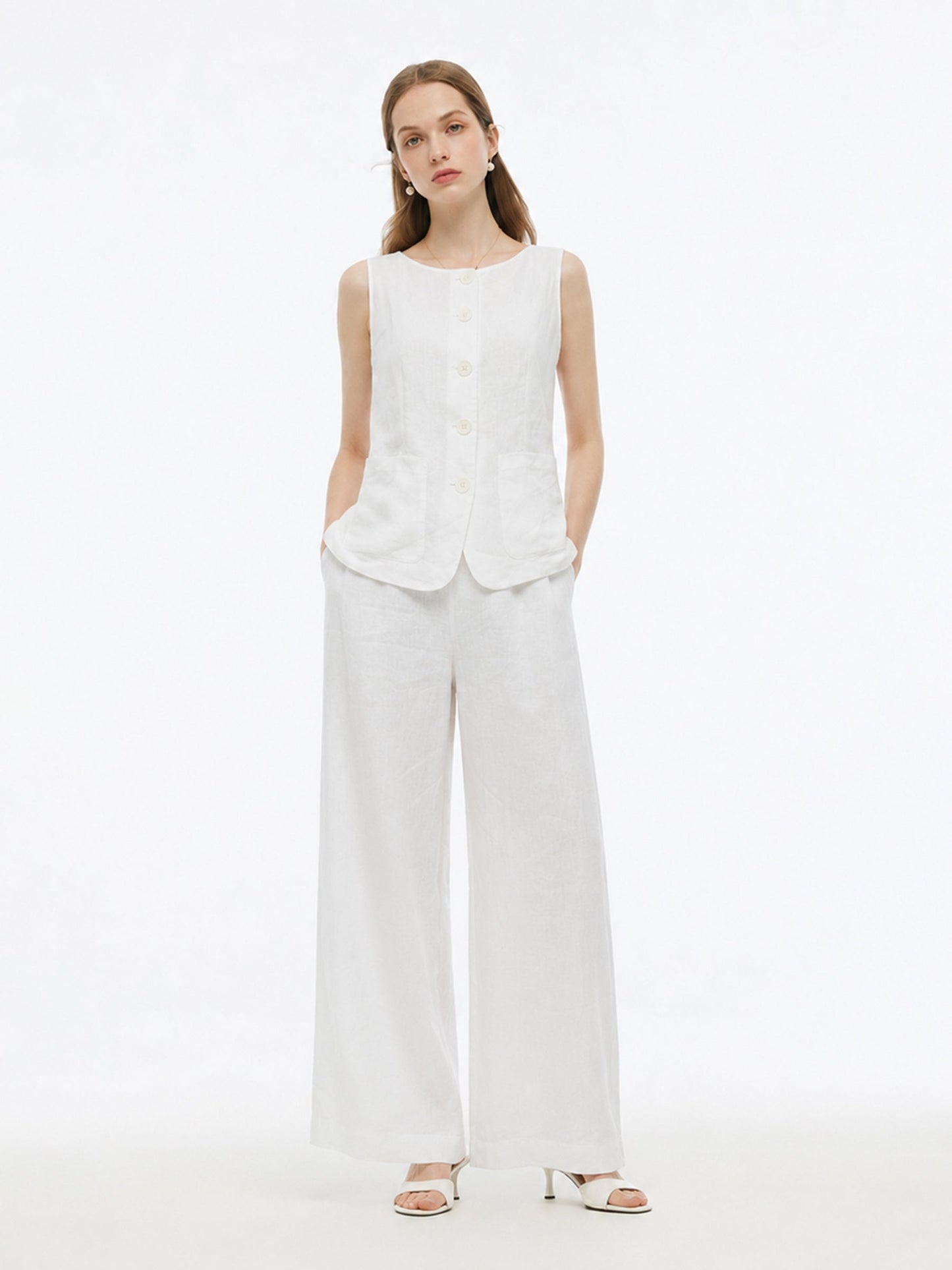100% Linen Vest And Pants Two-Piece Set