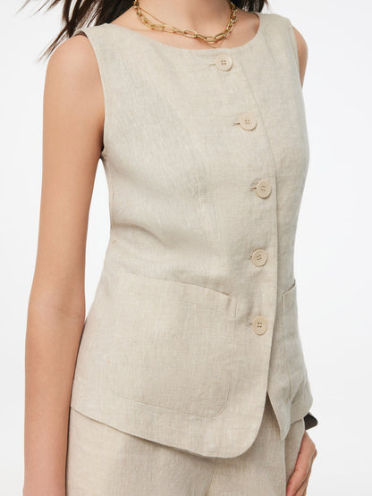 100% Linen Vest And Pants Two-Piece Set