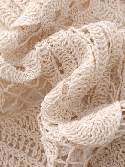 100% Acetate Openwork Crochet Tank Top And Slip Dress Two-Piece Set