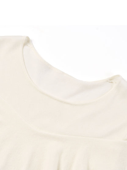 Tencel Blend Ruffle Cold Shoulder Women Knit Top
