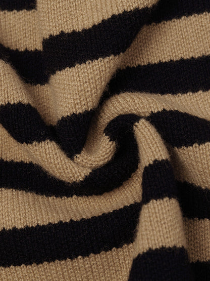 Button Up Woolen Striped Lady Cardigan