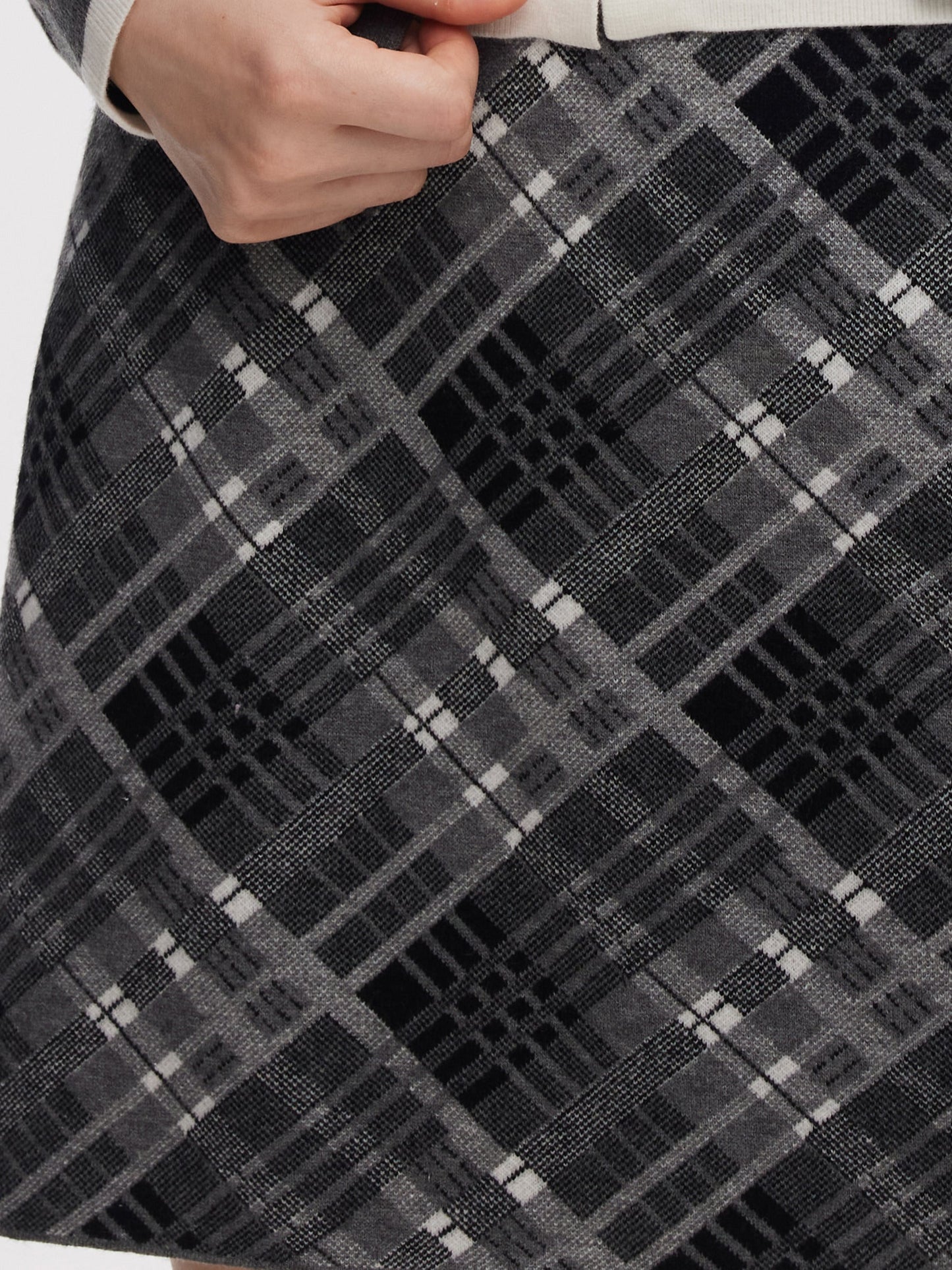 Faux-Layered Cardigan And Plaid Skirt Two-Piece Set