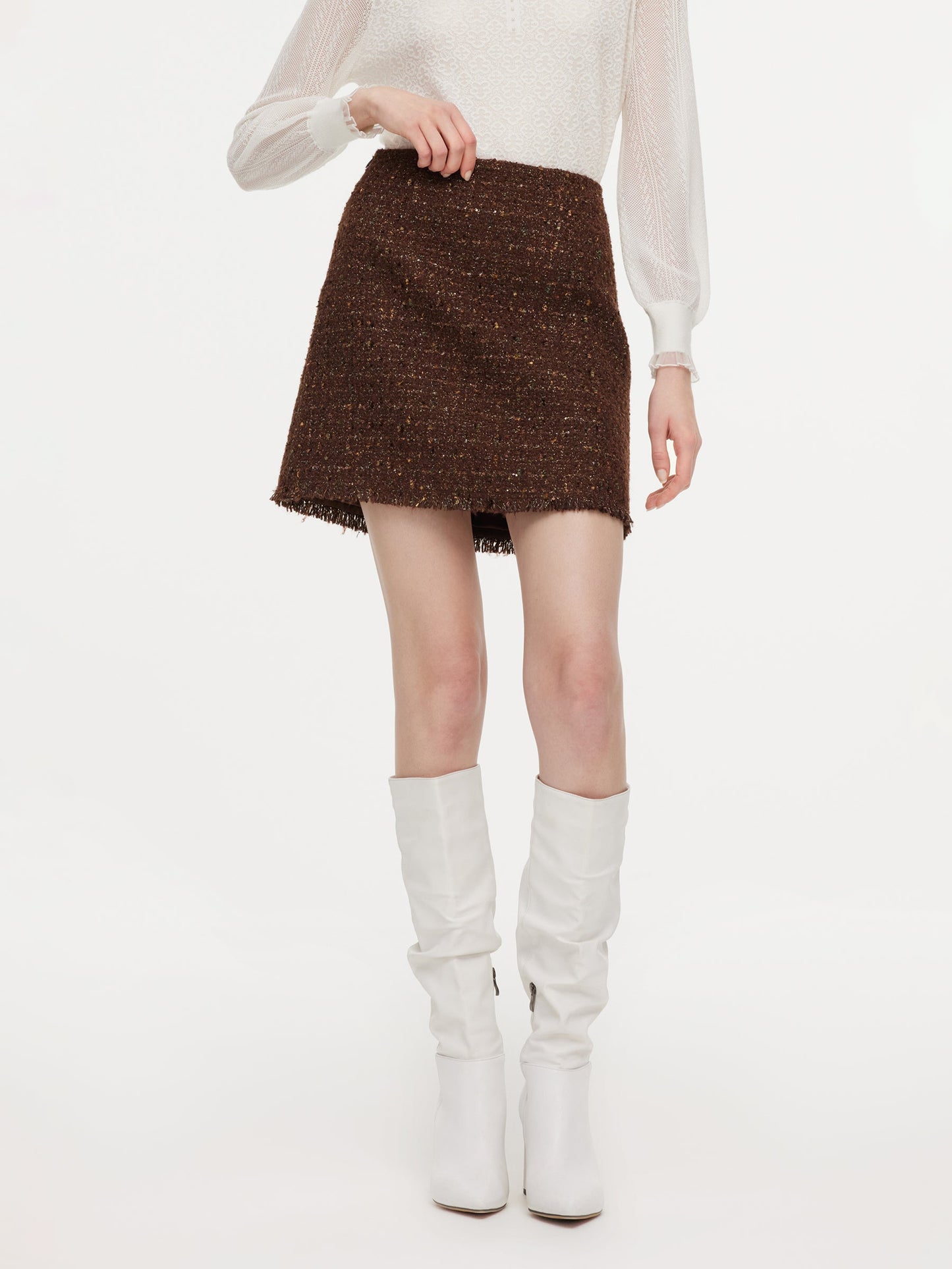 [Preview] Wool Blend Tweed Sequins Women A-Line Skirt