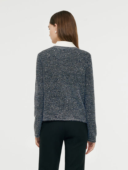 Wool Blend Sequins Women Cardigan