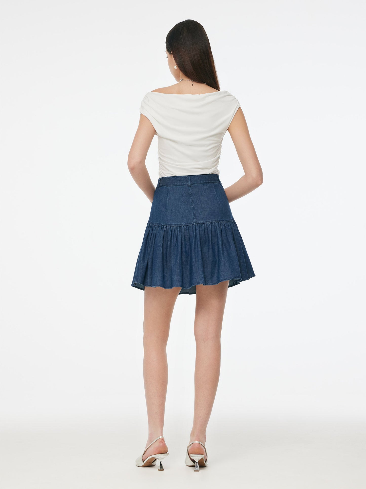 Denim Stretch Women Ruffle Mini Skirt