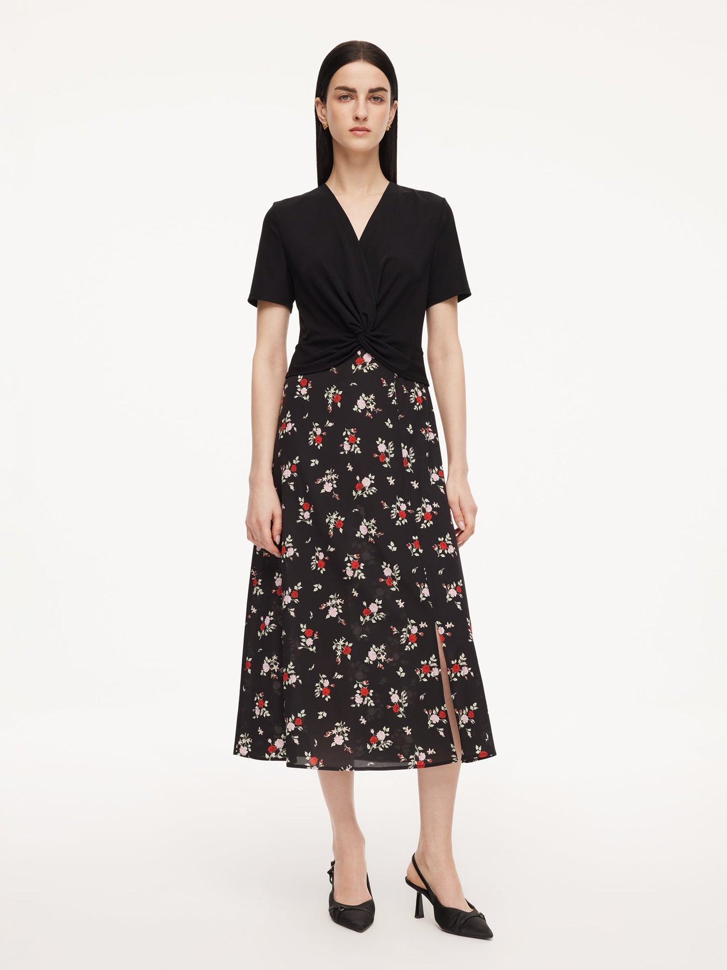 16MM Mulberry Silk Acetate Blend Patchwork Women Side Slit Maxi Dress