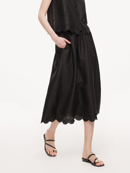 18MM Gambiered Canton Gauze Women Embroidered Hem Skirt