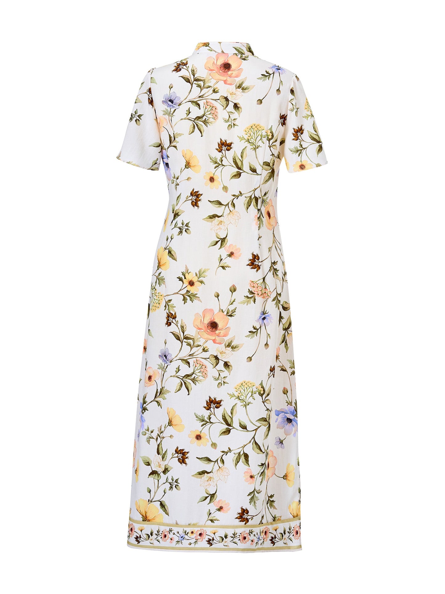 Tencel Linen Blend Floral Print Women Qipao Maxi Dress