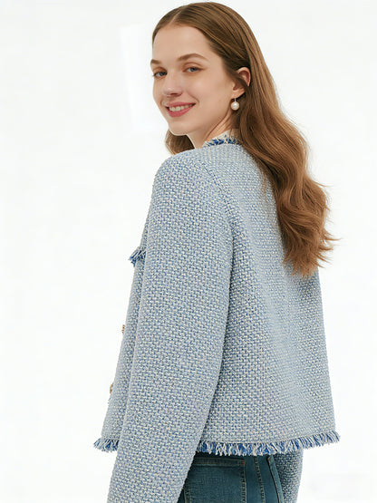 Tweed Fringe Trim Women Jacket
