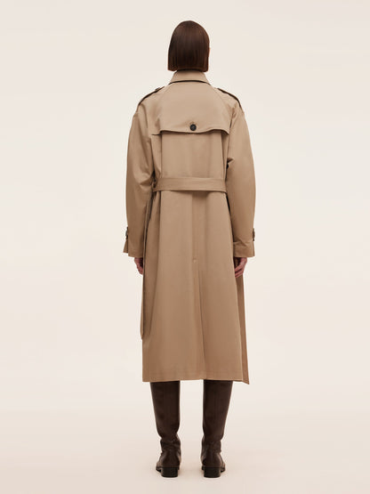 Cotton Self-Tie Belt Women Long Trench Coat