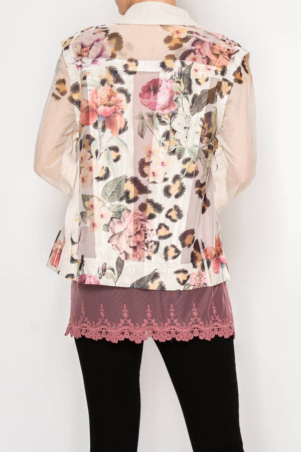 Faux Suede Mesh Trimmed Detailed Jacket - 4820BG-LEO FL: LEO FL / S