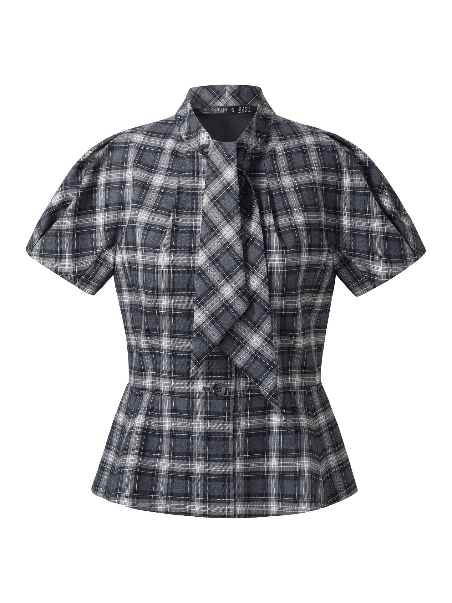 Plaid Ribbon Tie Women Flare Hem Top