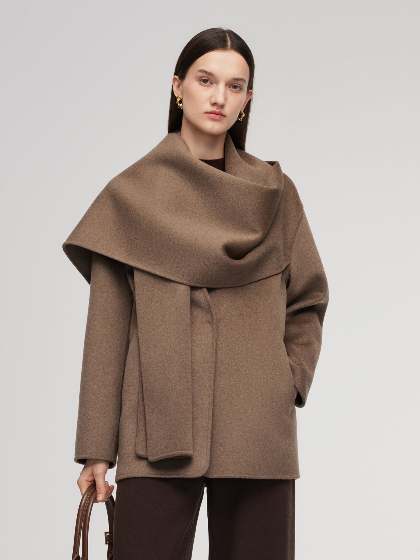 Cashmere Wool Blend Double-Faced Scarf Collar Women Coat