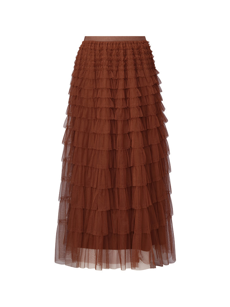 A-Line Mesh Ruffle Tiered Women Skirt