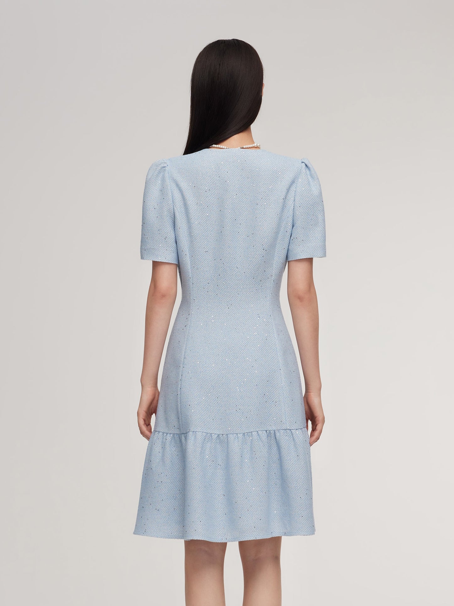 Acetate Blend Tweed Sequins Women Mini Dress