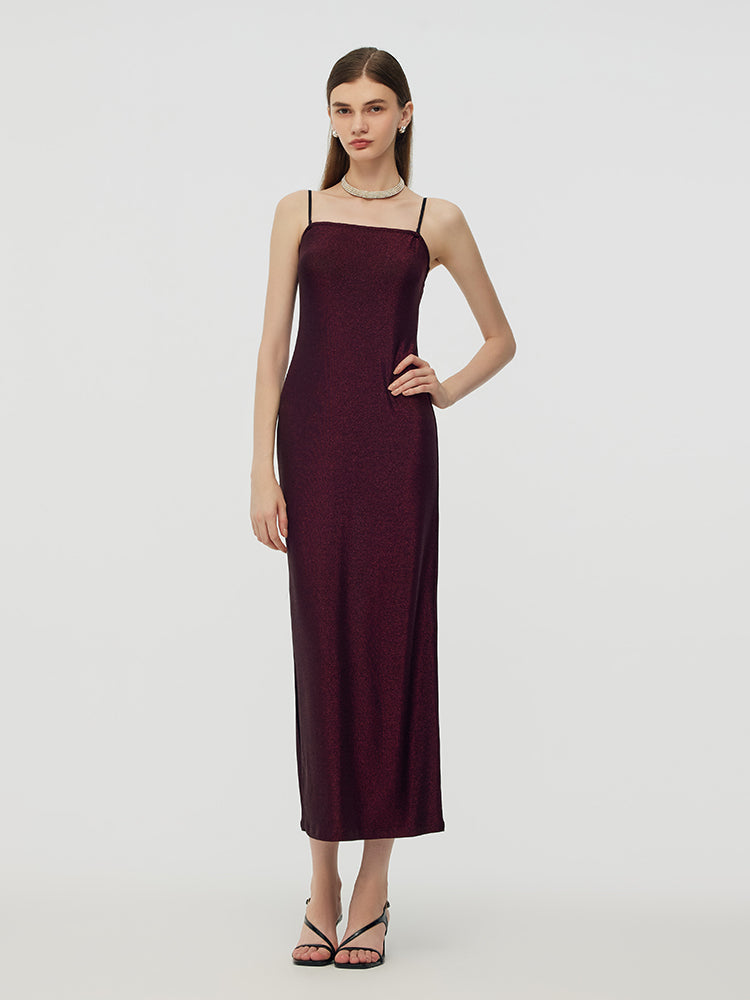 Glitter Women Party Slip Maxi Dress With Detachable Spaghetti Strap