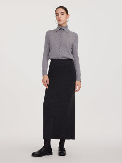 Wool Blend Back Slit Women Knit Skirt