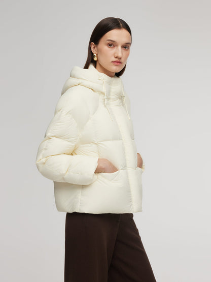 Lightweight Drawstring Hem Hooded Goose Down Jacket
